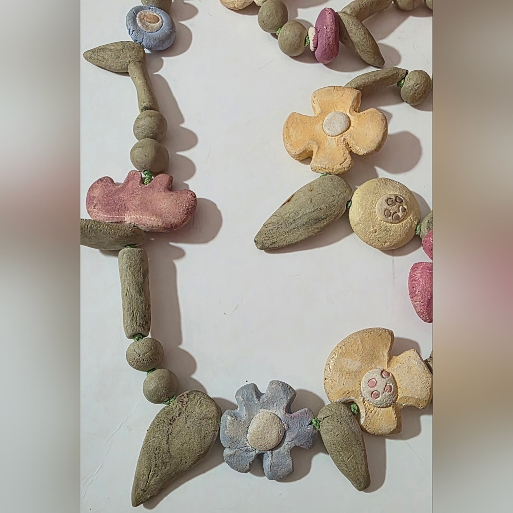 Vintage Soft Color Clay Handmade Flower Necklace